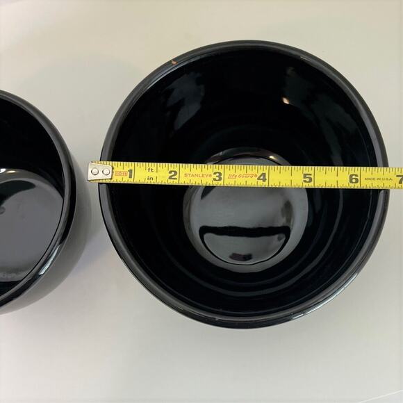 Vintage Black Glazed Redware Pottery Bowls Set of 2 Planter Mixing Bowls 1970s - Picture 5 of 8